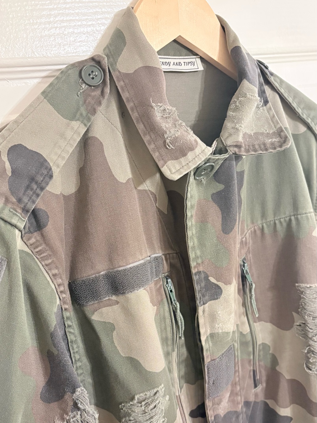Custom Vintage Upcycled Repurposed Distressed Camo Rolling Stones Utility Jacke — image 4 of 8